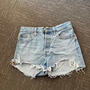 Levi 501 light blue high rise denim cutoff shorts w27